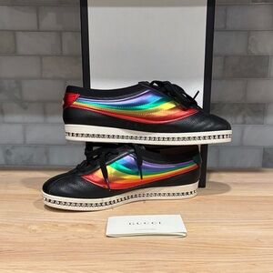 Gucci FALACER Crystal Black and Rainbow Sneakers sz 36 BNIB